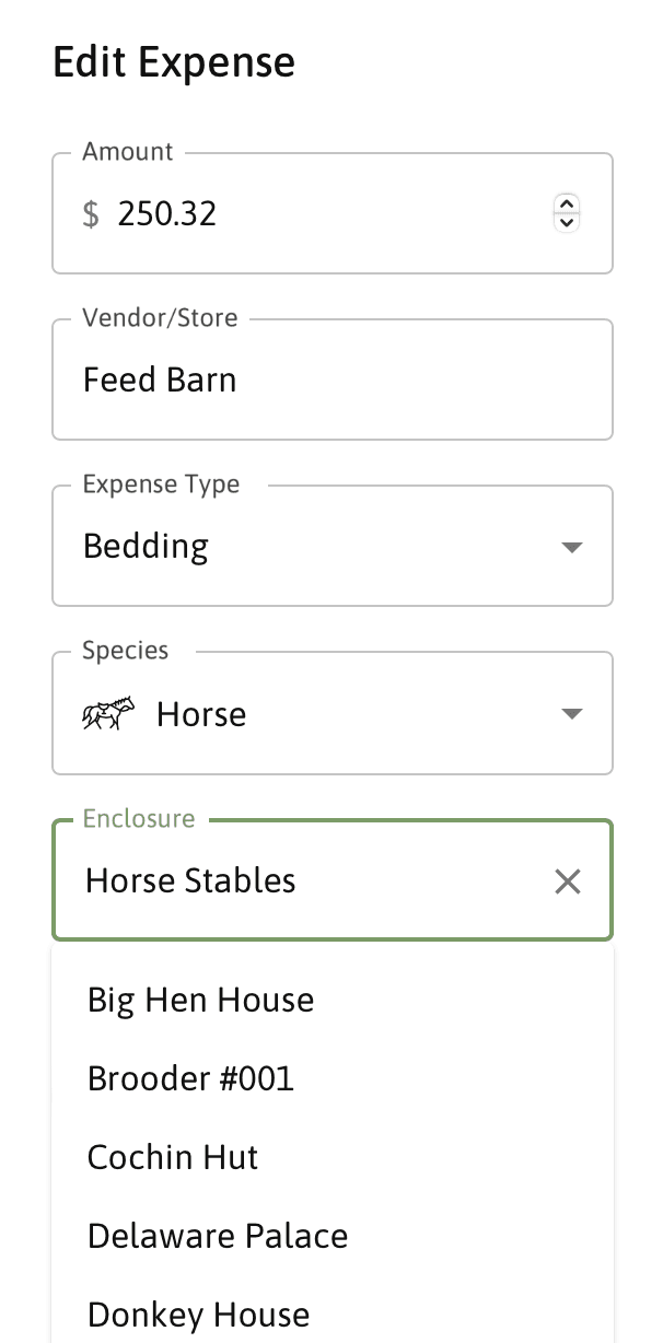 Expenses Form Enclosure Selection