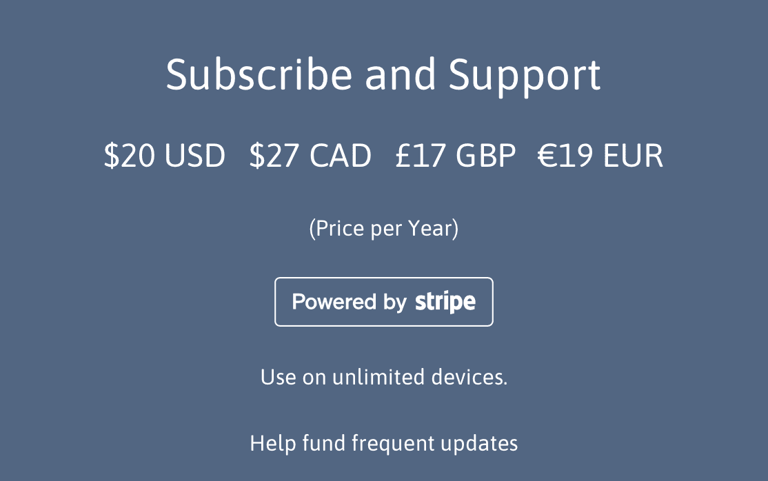 Prices to Subscribe in different currencies