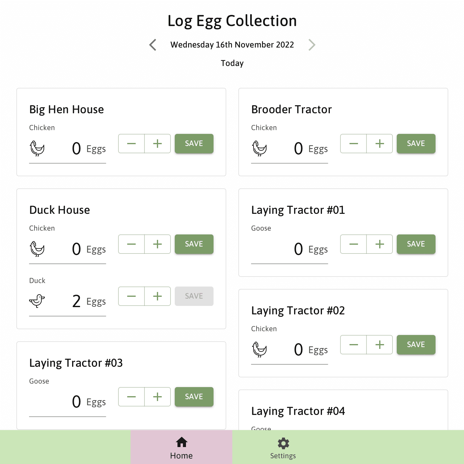 egg collection history by species