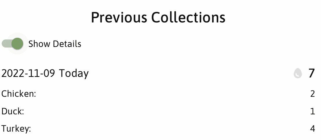 egg collection history by species